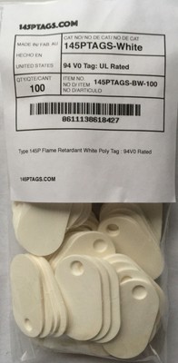 145P Tags (Qty 100) White 94V0 UL Rated-''BURNDY Style 145PTAG'' Generic Version