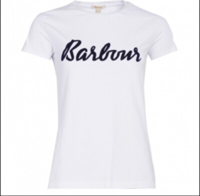 Barbour Teens Damen Tee T-Shirt weiß großes Logo Größe XL guter Zustand