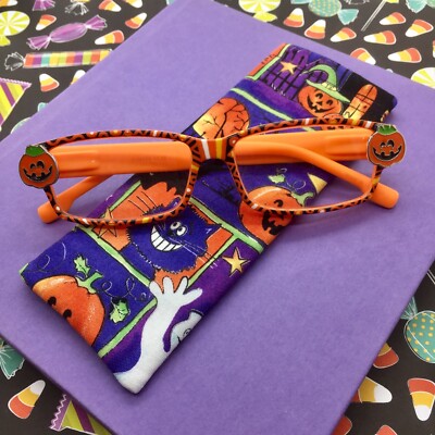 Halloween Reading Glasses +1.25 Hand Painted Jack-O'-Lantern Readers Spooky Case