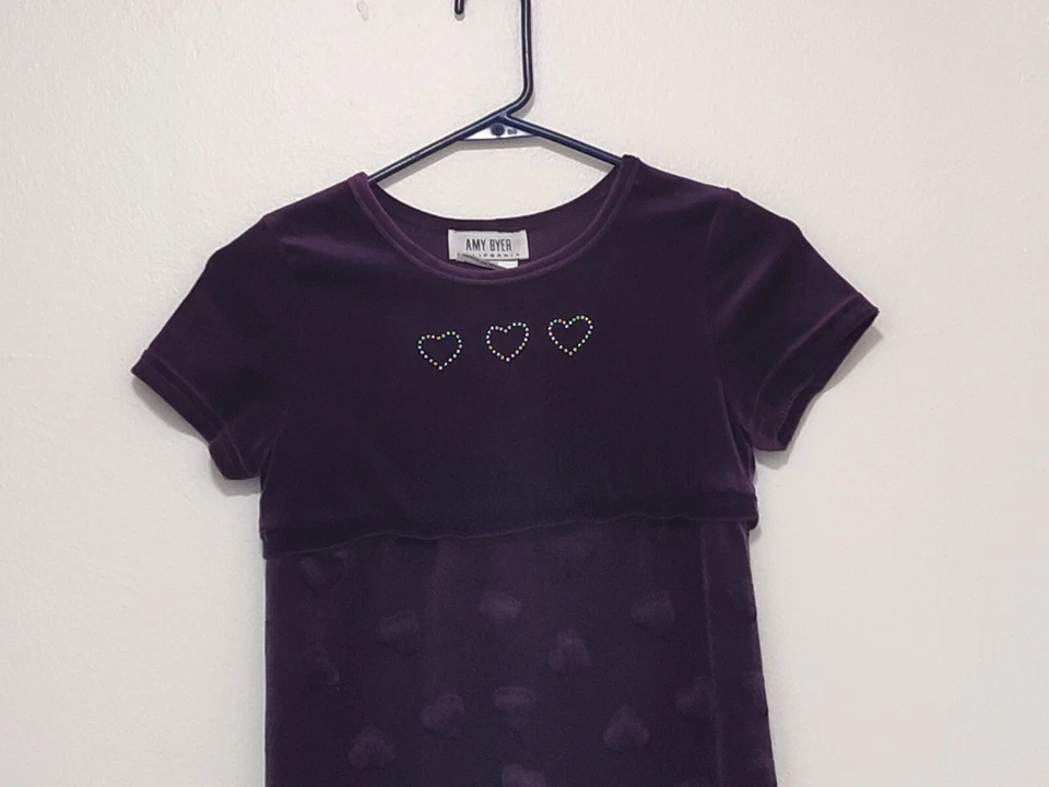 Amy Byer 连衣裙紫色女孩 10 码短袖心形侧开衩 — 第 2/4 张图片