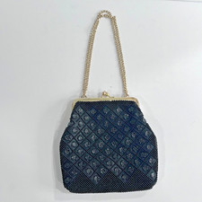 Vintage Black Beaded Clutch Bag rose beads japan gift flapper deco 1950s