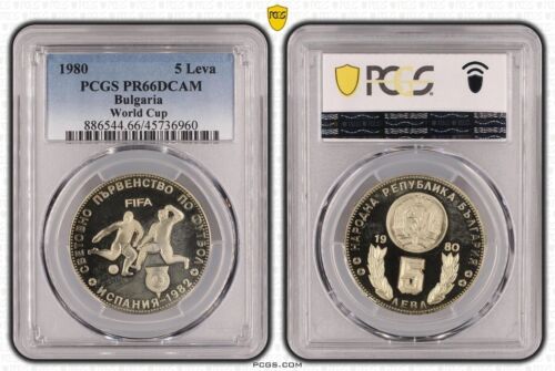 Bulgaria 5 Leva 1980 FIFA World Cup PP PCGS PR66DCAM 96945