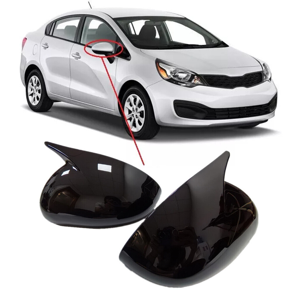 ABS Gloss Black Ox Horn Rearview Mirror Cover Trim Caps For 2010-2016 Kia Rio