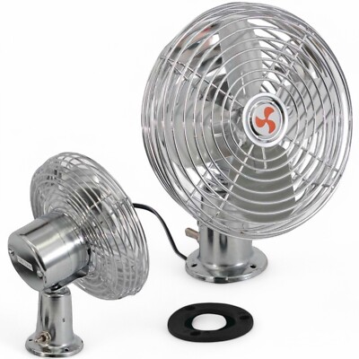 Dash Fan 6'' Blade 12 Volt 2 Speed Defrost Truck Semi RV All Metal Chrome