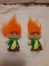 Pair Vintage Troll Doll I/Q 1993 Glow in the Dark Green Orange Hair Burger King