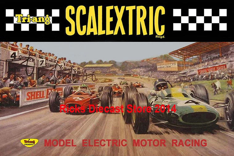 Cartel Scalextric años 60 grande tamaño A3 publicidad tienda exhibición cartel folleto