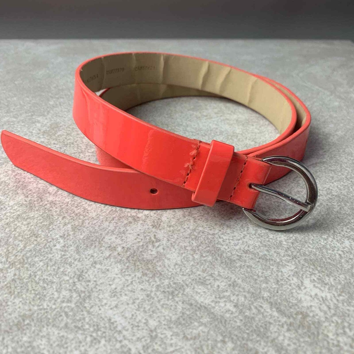 Live Love Loft Pink Patent Faux Vegan Leather Belt Round Silver Buckle —  Small