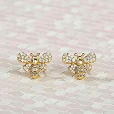 1.15Ct Lab Created Gorgeous Diamond Honey Bee Earrings 18K Yellow Gold Finish