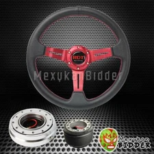 RED DEEP DISH STEERING WHEEL + SILVER QUICK RELEASE FOR HONDA CRX 1988-1991