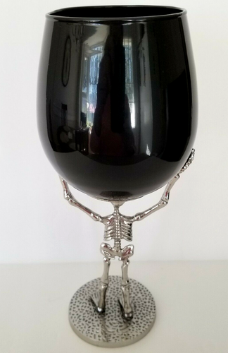 Black Glass/Metal Skeleton Halloween Wine Glass Décor Votive Holder - Picture 7 of 8