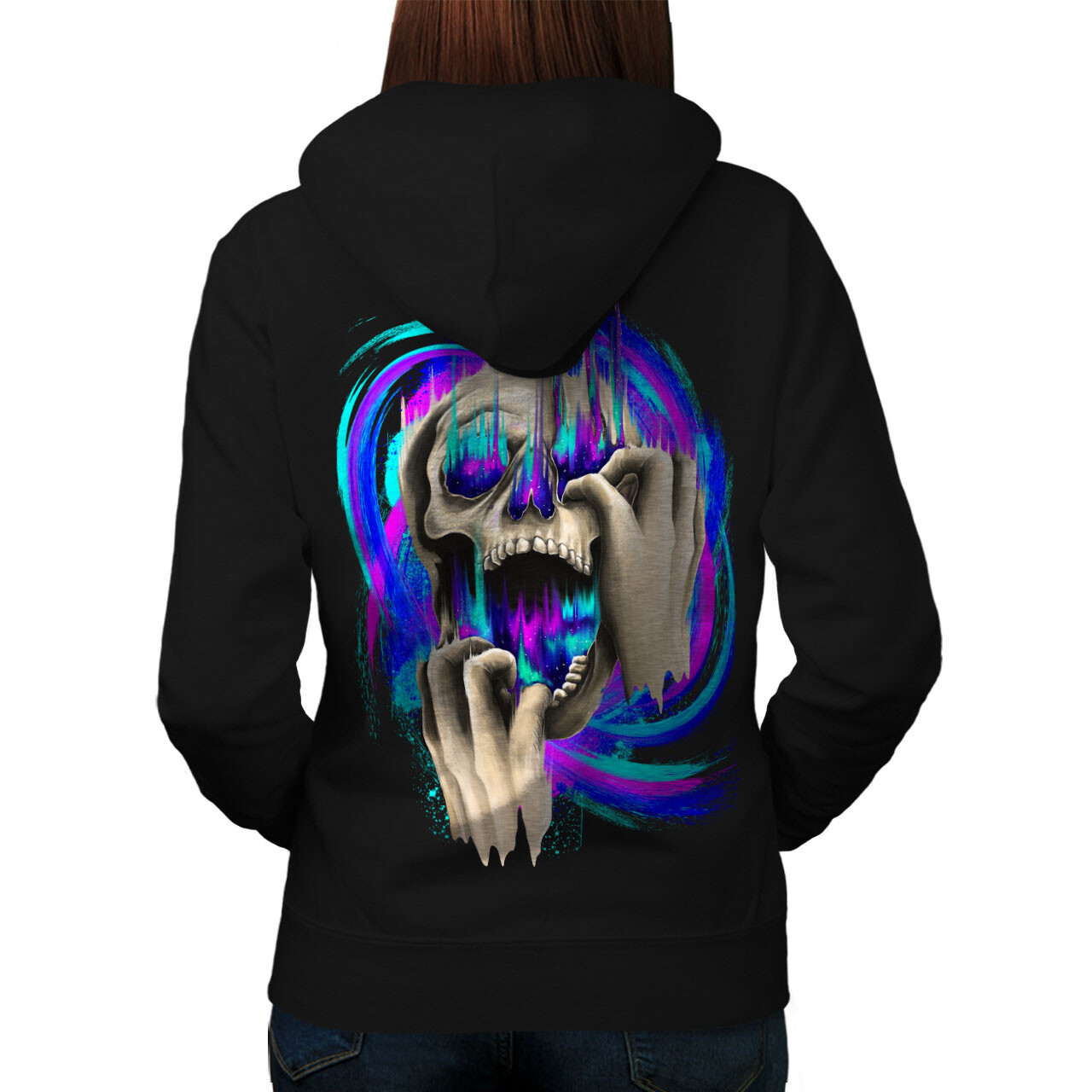 Wellcoda Fashion Death Color Skull Womens Hoodie Back