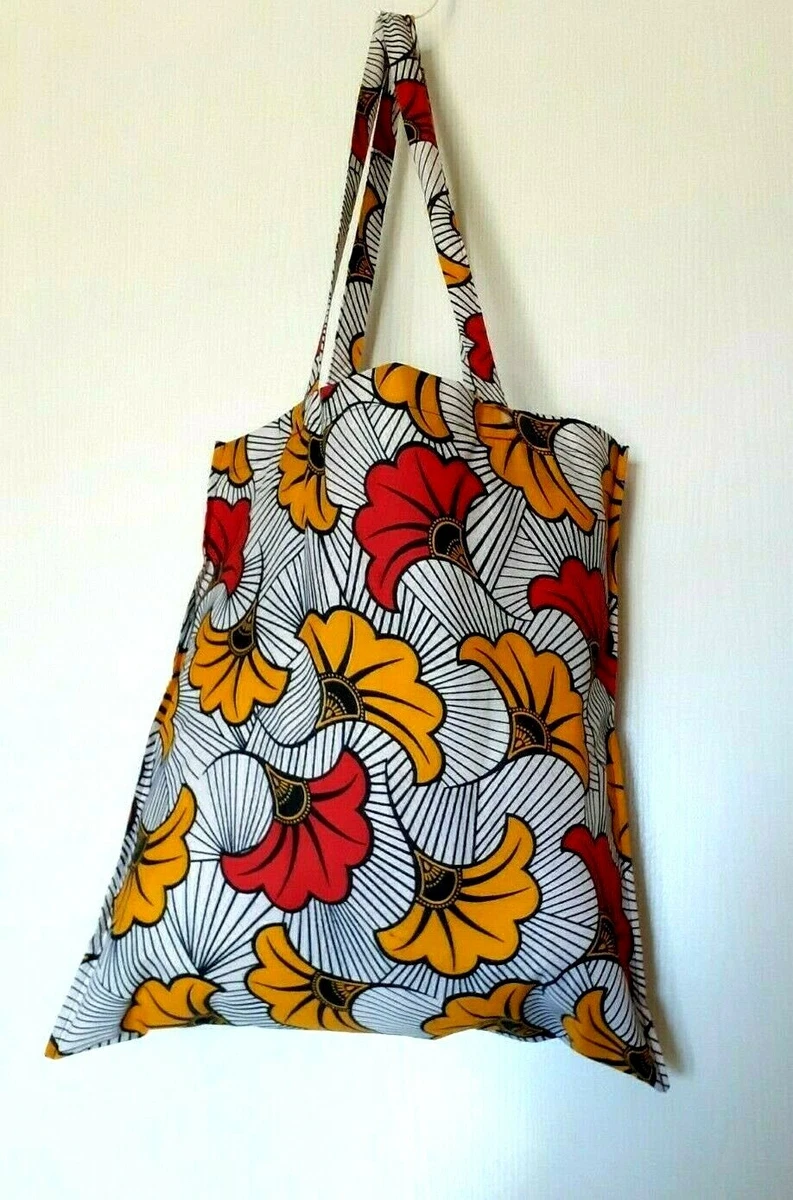 TOTE BAG SAC EN TISSU WAX EN TOILE DE COTON ET POLYESTER IMPRIM