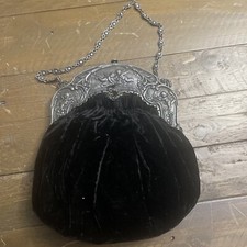 Antique Sterling Framed Cherub Velour Black Purse