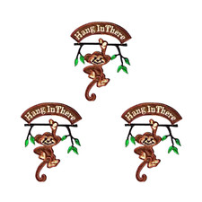 Monkey "Hang in There"  Embroidered (3-Pack) Iron On Patch