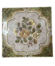 Vintage Santerno Imola Italian Art Floral Framed Ceramic Square Tile Trivet