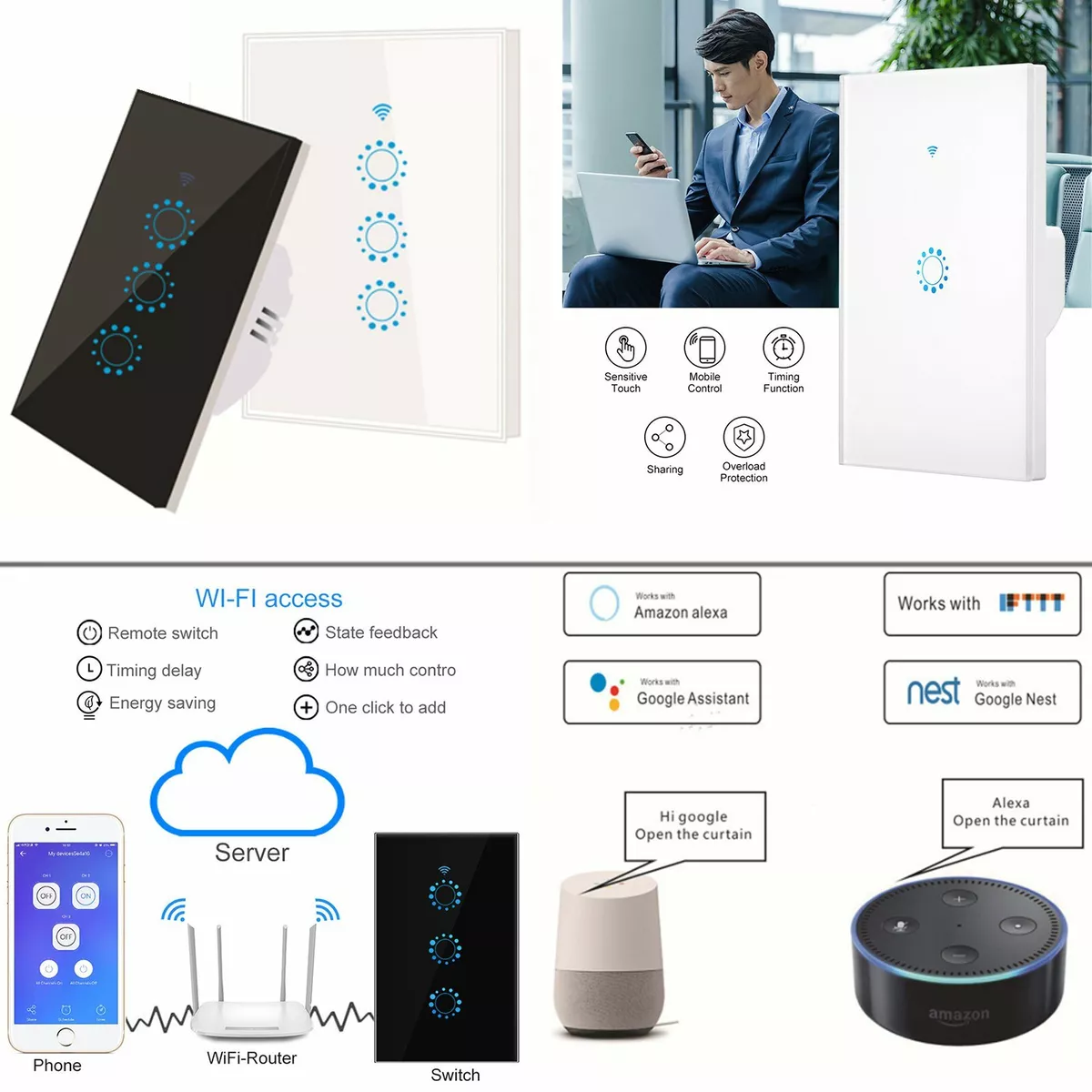 Smart Home WiFi Switch Touch Screen Remote Control For Alexa Google | eBay