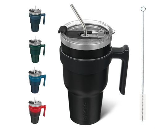 Stainless Steel Cup with Handle and Straw Insulated Cups with Lids, Black 40 oz