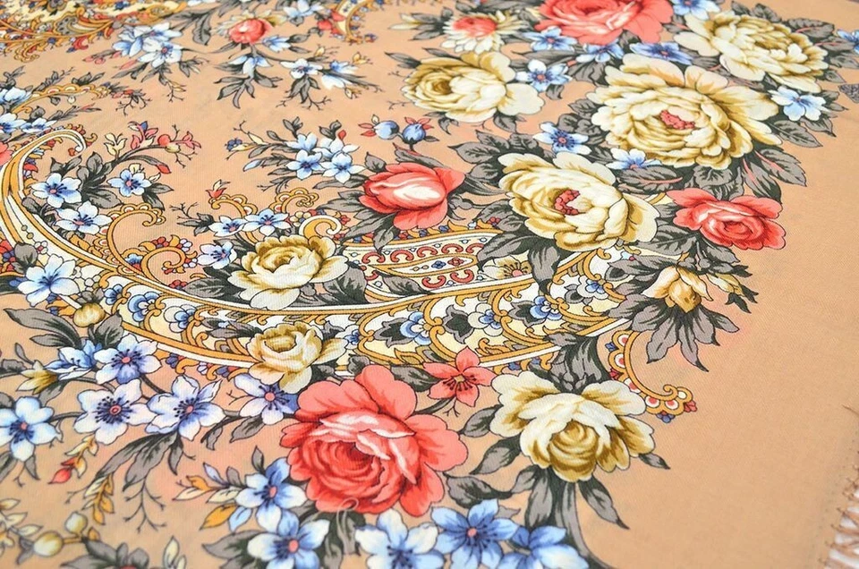 Шерстяной шарф с бахромой Flower Romance Pavlovo Posad 24x60 дюймов [529-13] - Изображение 3 из 3