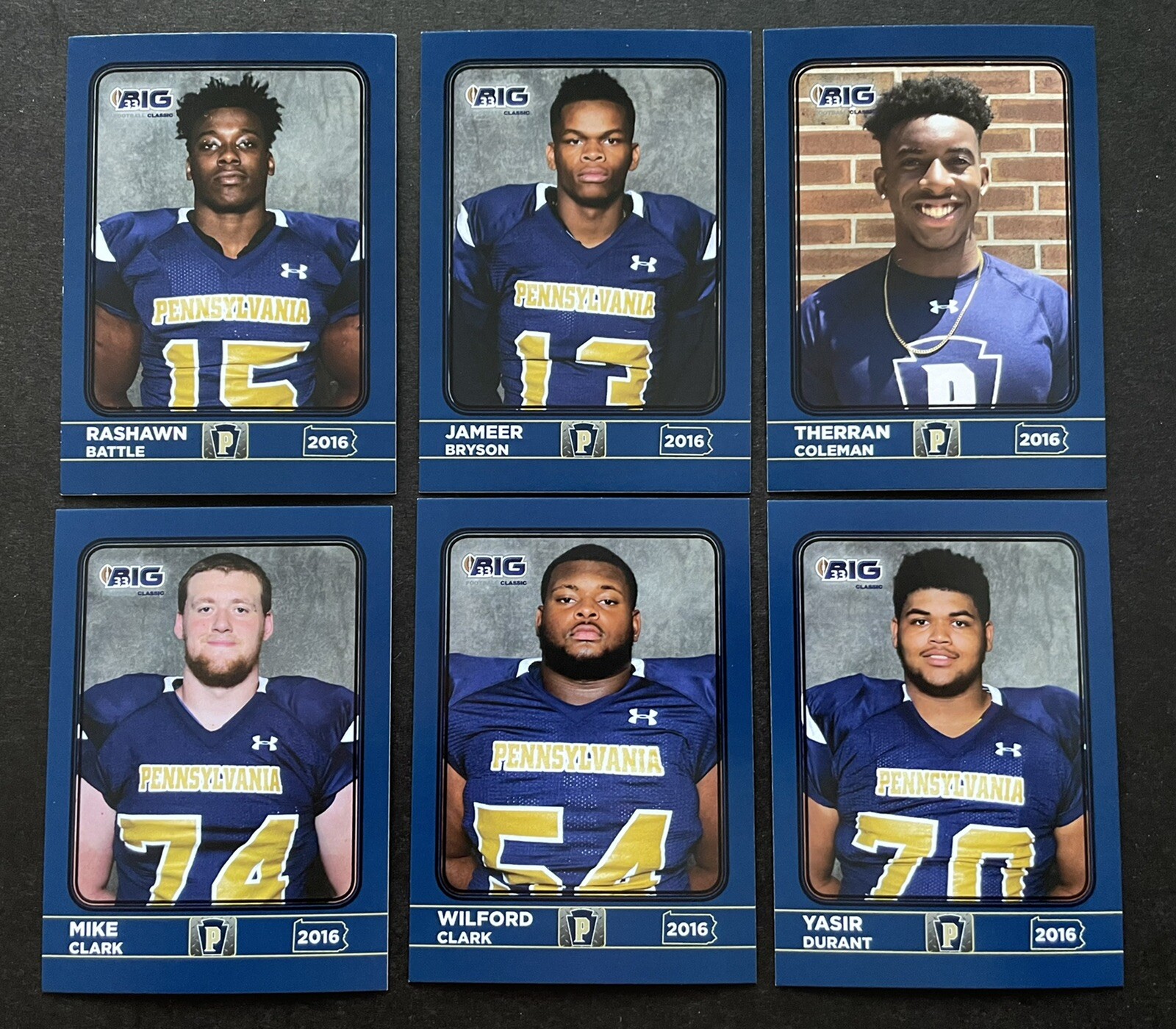 2016 BIG 33 HS Football Classic Pennsylvania PA Card Singles **YOU PICK**