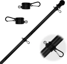 Flag Pole Sectional Kit Stainless Steel Adjustable Rotating Rings Pole, 6ft-Blk