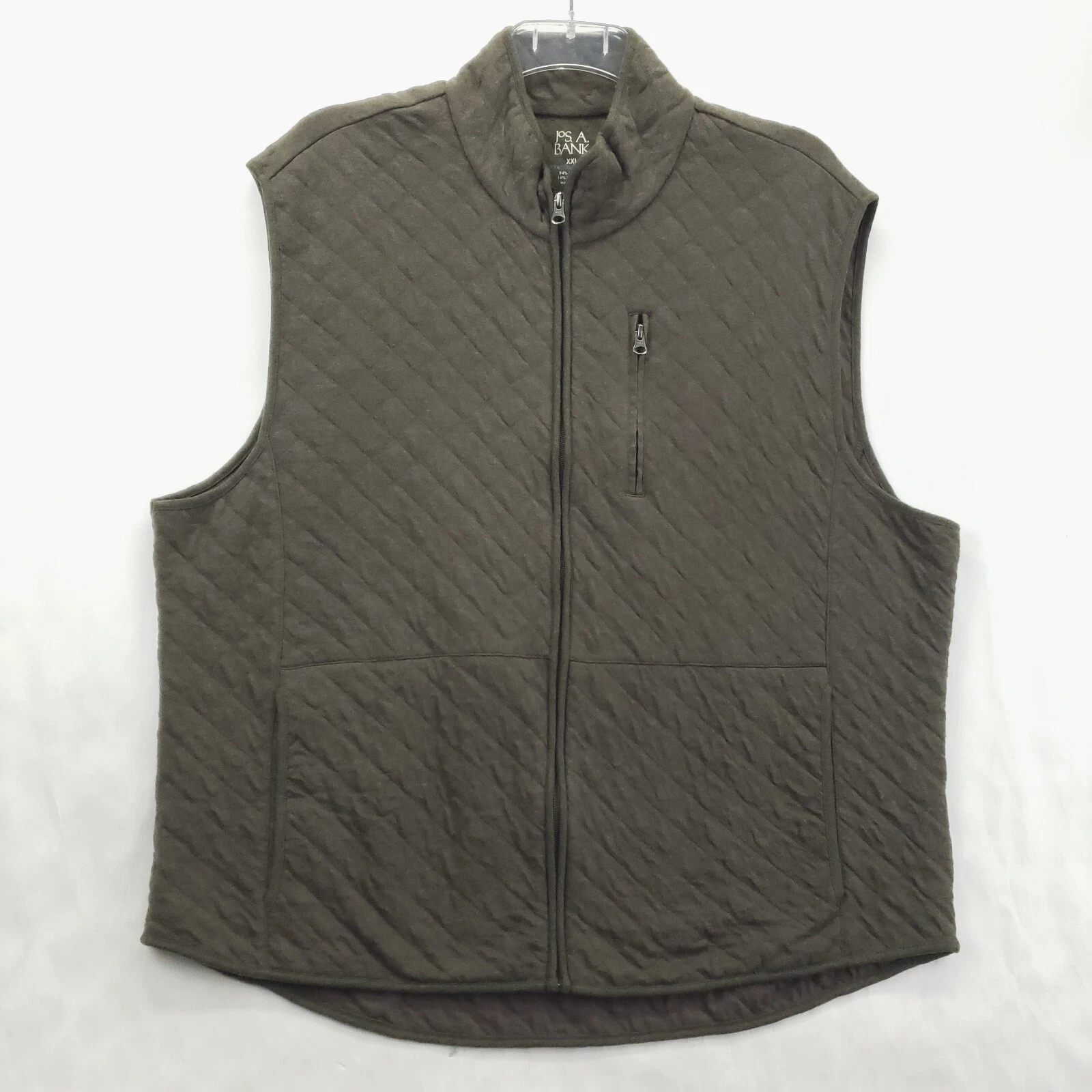 Jos A Bank Vest Mens 2XL Brown Quilted Cotton Full Zip Mock Neck Traditional Fit