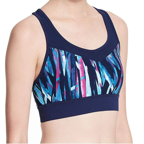 Calvin Klein Womens Printed Medium Support Racerback Sport Bra,Blue,Small - Picture 1 of 2