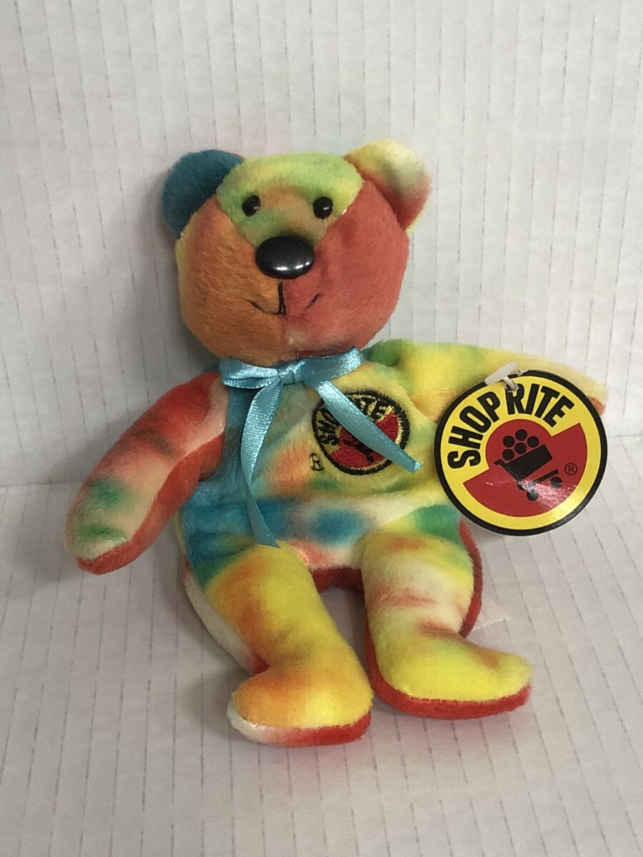 Vintage SHOPRITE Grocery Tie Dye Scrunchy Bear Plush 1998 Vintage SHOPRITE Grocery Tie Dye Scrunchy Bear Plush 1998