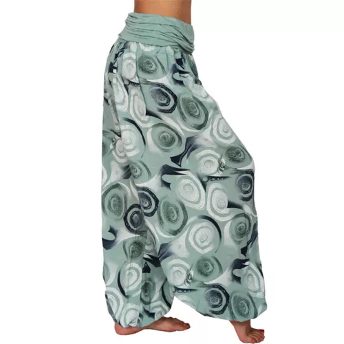Women Elastic Waist Boho Floral Harem Trousers Baggy Wide Leg Palazzo Pants - Picture 50 of 60