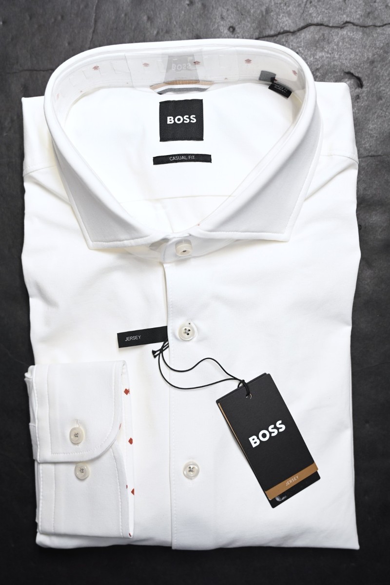 BOSS Men's Casual-Fit Shirt in stretch Cotton - White - Size 17.5