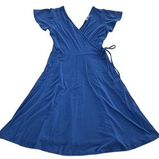 Gilli Wrap Dress Womens Small Blue Short Sleeve Flare A-Line USA Made D13438C