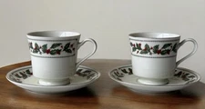 The Cellar Ivory Holly Tea Cup and Saucer Set Of 2 Exclusively For Macys 1993