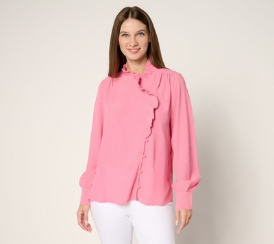 Me by Jennie Garth Bianca Ruffle Blouse Texas Rose 1X New