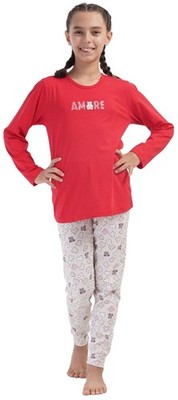 Mädchen Schlafanzug Pyjama VIENETTA 100% Baumwolle lang Bärchen rot Gr.140-9/10