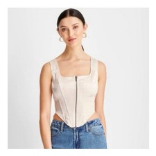 Future Collective with Kahlana Barfield Brown Bustier Corset Top Cream Size 16