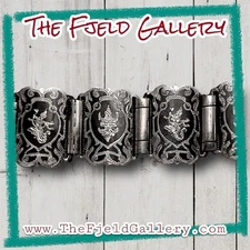 Siam Sterling Silver Nielloware Hindu Gods & Goddess Enamel Panel Bracelet