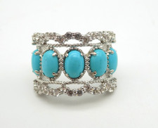 Signed DK Sterling Silver Turquoise Blue Ring Wide Ornate Sz 6.5 Stack