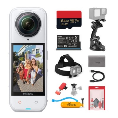 Insta360 X5 8K 360 Waterproof Action Camera White Replaceable Lens Bundle