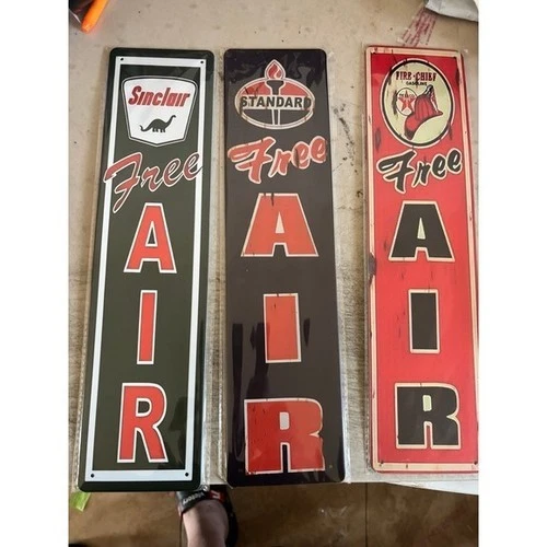Three. Vintage style Gas Oil 16" Tall Free Air station Metal Signs