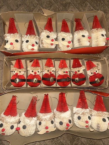 Vintage Christmas Honey Comb Santa Snowman Paper Figures Set Of 18