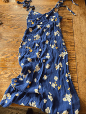 REFORMATION FLORAL JADE TIE STRAP BLUE MIDI DRESS sz XS