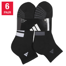 adidas Men's Quarter Socks 6 Pair Pack Climacool Cushioned Athletic Black White