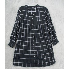 Madewell Dress Womens Medium Collarless Shirtdress Windowpane Button Front Black