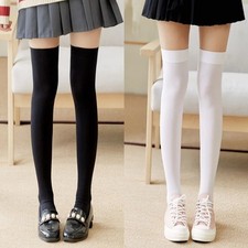 Women's Sheer Over Knee Stockings Nylon Silk-Like Thigh High Socks Black White