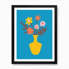 Pop Art Flower Vase Blue Print Art  Framed Wall Art Poster Canvas Print Picture