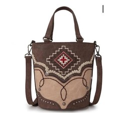 Montana West 452762 Aztec Cross Bucket Tote & Crossbody Bag Coffee