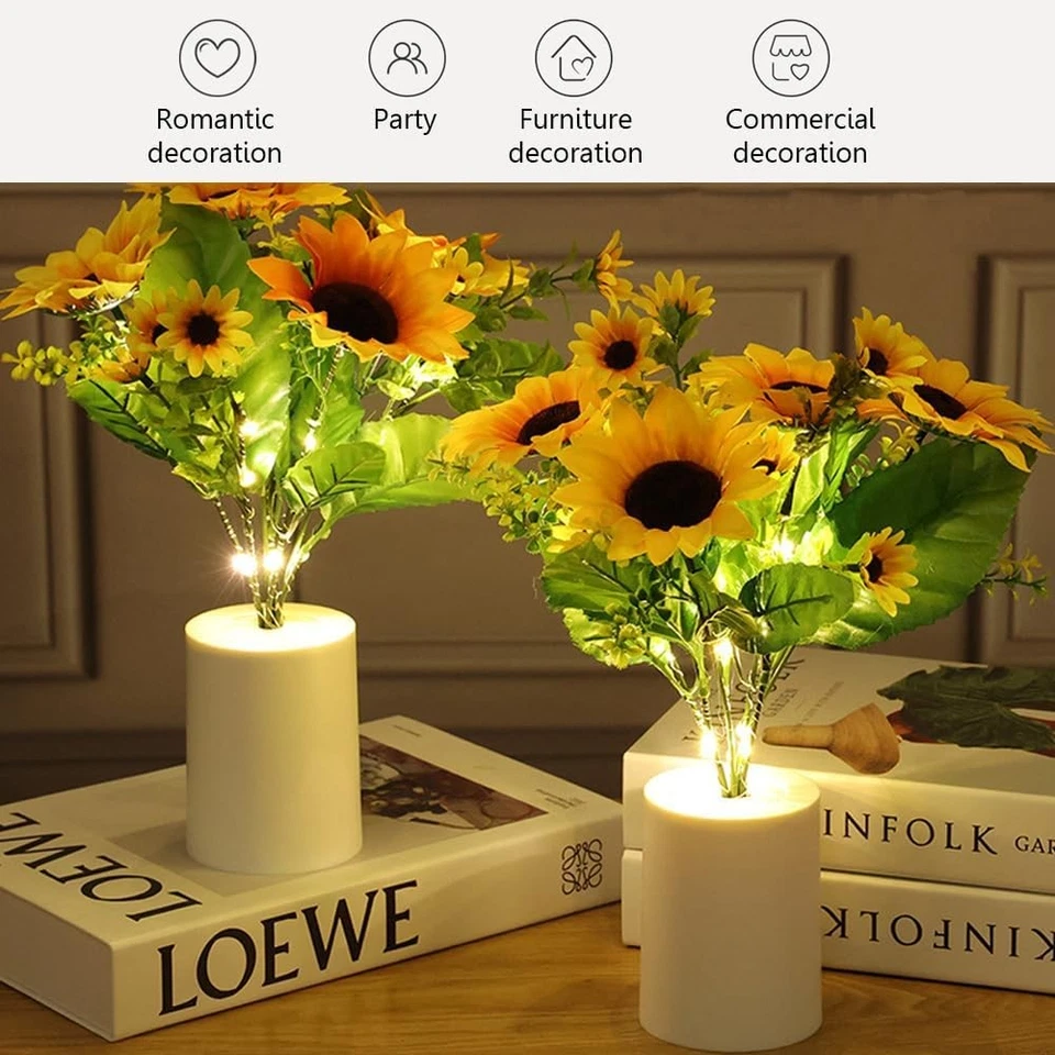 Sonnenblumen Dekoration Blume Lampe LED Schnurlose Tischlampe Nachttischlampen - Bild 3 von 4