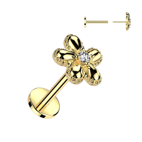 PIERCINGLINE Piercing Orecchio A Mano Di Fatima In Oro 750 (18kt), Con Cristalli E Sfera A Vite, Colori Assortiti (oro Giallo, Rosa, Bianco)