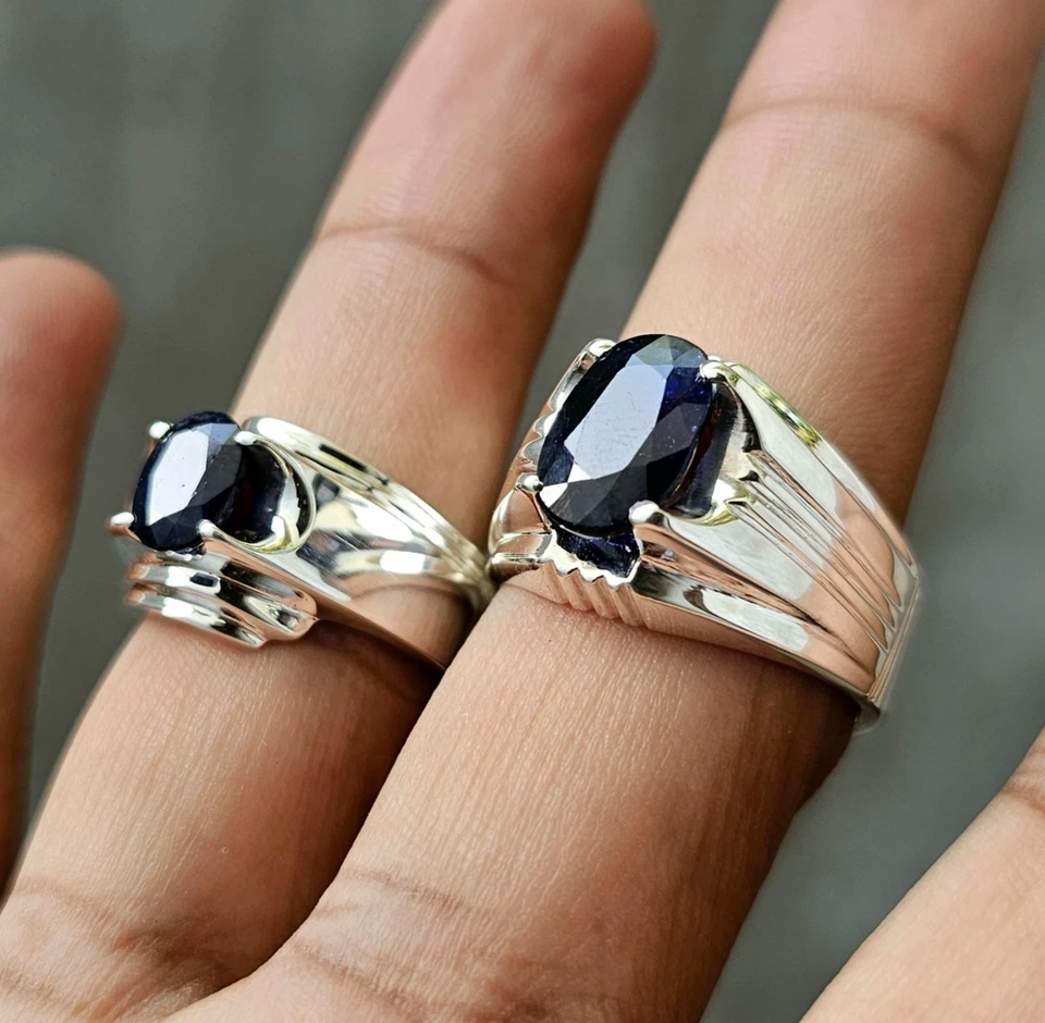 Natural Sapphire Rings For Couple Rings, Sapphire Stone Rings, 925 Silver Neelam - Image 2 of 4