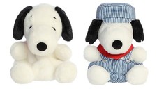 Aurora Peanuts 5" Palm Pal Plush Bundle, Snoopy and Train Engineer Snoopy