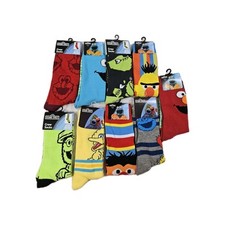 New Sesame Street Mens Long Crew Socks Lot Of 9 Elmo- Big Bird- Oscar- Cookie